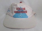 Boné comemorativo 800.000 caminhões Mercedes Benz, Brasil, 1985, branco, marcas de uso