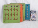 Antigo bingo de viagem, os números são marcados deslizando um filme sobre eles, raro, com baralho bingo, 4 cartelas