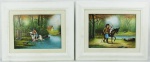 J. Baumy - Par de placas em porcelana decoradas com pintura de cenas de campo em policromia. Assinadas e emolduradas. Med. da porcelana 23x33 cm.