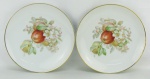Par de pratos decorativos em porcelana alemã - Bavaria com marca da manufatura Marktredwitz, tendo ao centro flores, folhas e frutas em policromia. Borda dourada. Diam. 24,5cm.