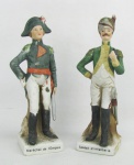 Duas estatuetas em biscuit policromado, representando Marechal de L' Empire" e "Soldat d' Infanterie". Alts. 18,5cm.