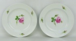 Meissen - Par de pratos em porcelana alemã, com marca da manufatura no verso, decorados com pintura de rosas e folhas em policromia. Diamts. 18,5cm.