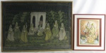a) SEM ASSINATURA - TAILANDIA - FIGURAS FEMININAS - PINTURA SOBRE SEDA -  53X75cm. b) Gravura tailandesa com detalhes dourados em relevo. Med. 27x20cm.