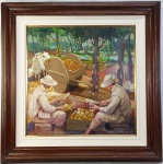 MANOEL COSTA - COLHEITA DE CACAU - OST - 60X60cm. Assinado na frente, assinado, localizado e datado no verso.