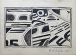 Raymundo Colares (1944-1986). ABSTRATO. 1966. Hidrocor preta sobre papel. 21 x 28,5 cm (mi); 39 x 44 cm (me). Assinado e datado R. Colares 66 (cid). Emoldurado com proteção de vidro antirreflex.