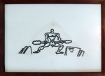 Eugenio de Proença Sigaud (1899-1979). HALTEROFILISTA. 1978. Hidrocor sobre papel. 9 x 18 cm (mi); 19 x 26 cm (me). Assinado com o monograma do artista e datado. Pequenino desenho, recortado em triângulo e emoldurado.