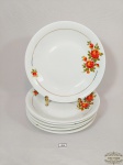 Jogo 6 pratos fundos para massa em porcelana  Renner decorados com flores laranja  decada de 70. medida 22 cm de diametro