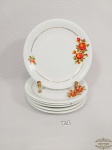 Jogo de 6 pratos de sobremesa  porcelana renner decorados com flores l tonalidade laranja