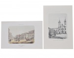 Pieter Godfred Bertichen (1796 - 1866) Duas gravuras denominadas "Collegio De Pedro 2º e Igreja de S. Joaquim" e "Praça do Commercio" em reprodução  Med: 44 x 30cm