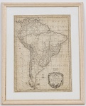 MAPA - Carte de L'Amerique Meridionale - Pour LHistorie Generale des Voyages - Mapa francês da América do Sul emoldurado. Med: 34 x 46cm (Mapa) e 50 x 60cm (Total)