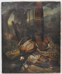 ESCOLA EUROPÉIA (Século XIX)  - Caça de Aves - óleo sobre tela. Med: 54  x 65cm (Desgastes do tempo)