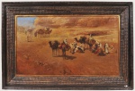 DARIO MECATTI (Italia 1909 - São Paulo 1976) - Figuras e Camelos no Deserto - Óleo sobre tela assinado no CIE e medindo 102 x 61cm(Obra) e 133 x 90cm (Total)