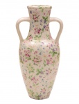 Grande jarro de porcelana em forma de ânfora com singelos florais e efeitos craquelados. Medida 40,5cm de altura.