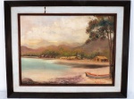 CARLOS MENDES - Vila de Pescadores óleo sobre tela, emoldurado, assinado e datado no C.I.D 1955. Med. 62 x 77 cm/46 x 61 cm.