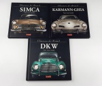 Lote contendo 3 livros tema Clássicos do Brasil sendo Simca - Karmanh-Guia e DKW, editora Aplaúde. Medidas aproximadas 18,5 x18,5 cm e altura 1 cm