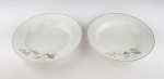 2 pratos fundos em porcelana manufatura Steatita, na cor branca decorado com desenhos florais pintados a mão. Medidas aproximadas diâmetro 23 cm e altura 4 cm.