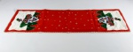 Caminho de mesa na cor vermelha tema natalino com barrado em linha. Medidas aproximadas 99 x 30 cm