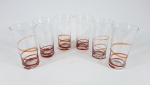 6 copos long drink em cristal decorado com detalhes em vermelho degradê. Medidas aproximadas diâmetro 8 cm e altura 15,5 cm