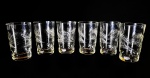 6 copos para água ou suco em cristal com lapidação ramos de trigo, copos possuem pequenas avarias conforme foto. Medidas aproximadas altura 11,5 cm e diâmetro 7 cm