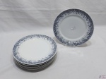 Jogo de 6 pratos rasos em porcelana Schmidt guirlanda azul. Medindo 25,5cm de diâmetro.