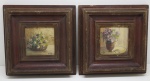 QUADRO - Lote de 2 quadros OST com motivos florais e molduras em madeira. Assinado A. Cortez. Med. 9x9 cm e 23x23 cm.