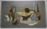 QUADRO - Impressionista, arte moderna em couro costurado. FK BALARUS. Med. 49x77 cm. Sem moldura.