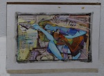 QUADRO - Pintura sobre cartão - Técnica mista "Abstrato". Sem moldura. Manchas e amassadas. Assinatura não identificada. Med. 70x55 cm.