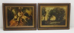 QUADROS - Lote de 2 reproduções sobre madeira, escola europeia - Cena Galante e Ninfas. Med. 20x25 cm 27x32 cm.