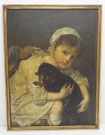 QUADRO - Reprodução - "Menina com cão" Jean Baptiste Gireuze. Med. 43x33 cm.