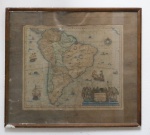 QUADRO - "AMERICAE PARS MERIDIONALIS". Raro mapa holandês (foto gravura) do território brasileiro com as respectivas capitanias hereditárias (circa 1630). Geógrafo: "Henricus Hondius". REPRODUÇÃO.