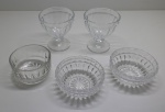 DEMI CRISTAL - Lote de 2 taças sobremesa, 3 potinhos, modelos diferentes. Maior 10,5 cm e 5 cm.