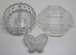 DEMI CRISTAL - Lote de 6 petisqueiras e cinzeiro. Med. 16x10 cm e 4x13 cm.