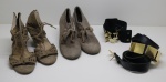 ACESSÓRIOS - Lote de 2 pares de sapatos femininos, tamanho 8 usa e 6 eur, acompanha 2 cintos.