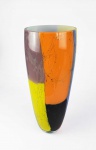 MARIO SEGUSO  BELO FLOREIRO EM VIDRO ARTÍSTICO DE MURANO MULTI COLORIDO  ASSINADO SEGUSO. 34 CM DE ALTURA