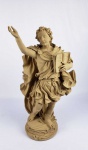 OSMUNDO TEIXEIRA  SÃO PANCRÁCIO  LINDA ESCULTURA EM CERAMICA DE GRANDE DIMNESÃO. REPRESENTA SÃO PANCRÁCIO, PADROEIRO DOS ENFERMOS NA ITÁLIA E DOS TRABALHADORES NA ESPANHA. BELO MOVIMENTO! 54 CM DE ALTURANOTA: Osmundo Oliveira Teixeira Junior é dos gênios brasileiros da cerâmica. Ele nasceu em Itabuna-BA em 1954, onde mora até hoje. Ceramista desde os 10 anos de idade, seu trabalho representa o mais autêntico sincretismo religioso da Bahia. Sua obra é composta de santos católicos, no mais puro estilo barroco, oratórios e orixás. Osmundo é formado em artes plásticas pela Escola de Belas Artes da UFBA e tem no currículo vários outros cursos, como o de Xilografia (Bahia, 1972), o Curso de Escultura Barroca Bahiana (Bahia, 1974) e o Curso Artes do Fogo (Portugal, 1983). As obras de Osmundo se destacam pela perfeição e surpreendem pela delicadeza e pela elegância das formas. A técnica usada por ele é chamada de casa de abelha, uma técnica de origem romana que dispensa o uso de fôrmas.  Osmundo participou de diversas exposições pelo Brasil e no exterior, dentre elas se destacam: o 1º Salão de Jovens Artistas (Itabuna, 1971), a exposição Santeiros do Brasil (Salvador, 1978); a Mostra de Arte do Nordeste (Salvador, 1981); a exposição Ceramistas Baianos (Brasília, 1985); a exposição Cerâmica Arte da Transformação (Recife 1986); a exposição Rio recebe a Bahia (Rio de Janeiro, 1991), a exposição Milenium (Londrina, 2000) e a exposição O barroco no popular e o popular no barroco (Rio de Janeiro). Suas peças fazem parte do acervo de importantes museus e coleções particulares.