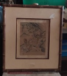 ARTE ORIENTAL - Pintura de seda - Guerreiros em batalha   - assinatura no canto superior esquerdo com selo vermelho  na parte superior  -  com moldura  e sem vidro. - med.37cm x 42 cm.