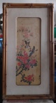 Aquarela Chinesa sobre papel de arroz - Pássaros em árvore . Assinado CID Medindo 48x19cm