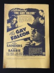 COLECIONISMO - CARTAZ DE DIVULGAÇÃO - Filme The Gay Falcon - É um filme americano de 1941 do gênero policial - dirigido por Irving Reis e estrelado por George Sanders e Wendy Barrie -  med. 30cm x 42cm