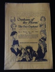 COLECIONISMO - CARTAZ DE DIVULGAÇÃO - Filme Orphans of the Stornm - é um filme mudo de 1921 norte-americano em longa-metragem, do gênero drama, com roteiro, produção e direção de D.W Griffith. O file foi baseado na peça de teatro Les Deux Orphalines, de Adolphe d'Ennery e Eudene Cormon. Med. 30cm x 42cm