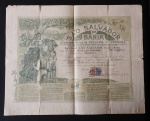 COLECIONISMO - São Salvador da Bahia 0 Sociedade de Mutua de Pecúlios e Predial - Data de 1914 com estampilho preservado. No estado - apresenta dobraduras e pequenos rasgos nas bordas. Med. 44cm x 55cm