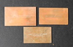 Lote com 3 placas de metal para impressão antiga utilizada em impressão de cartão de visita.