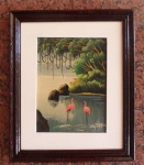 Paisagem com flamingos, assinatura não identificada, Silva!? / O.S.T / 37x31