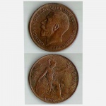 AV9100 - Moeda Bronze - Inglaterra - Penny-  1920 -  31,00 mm - 9,40 Gr - Otimo estado de Conservacão - Ref: KM#810  - Valor de Catalogo  XF - U$ 28,00 - UNC - U$ 80,00