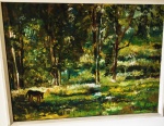AM007, MARSILLAC, óleo sobre tela, representando paisagem com figura, medida interna 42 x 50 cm medida externa 68 x 82 cm. No estado