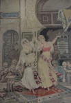 AM000, Antiga tapeçaria turca, assinada, feita à mão,  representando dançarinos, medindo 120 x 170 cm. Sem moldura.