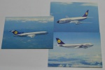 3 postais da companhia aérea Lufthasa, aviões B747, B737 e B727