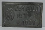 Placa de carroça de zinco, nº 1780, ano 1936, 09x06cm