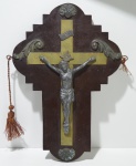Crucifixo em madeira jesus em metal 33x24