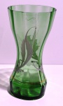 Vaso de flor de vidro verde com decalco, alt. = 24cm