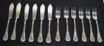 Conjunto com doze talheres de prata 90 para peixe (seis garfos e seis facas), marca meridional